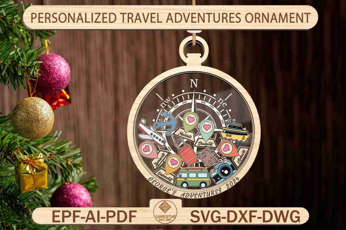 Personalized Travel Adventures Ornament Cut File Svg - Image 2