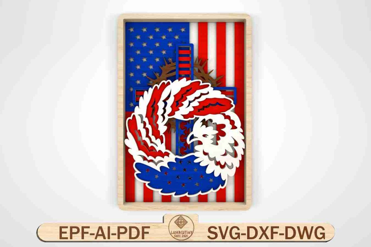 Multilayer Patriotic Bald Eagle Wreath Svg