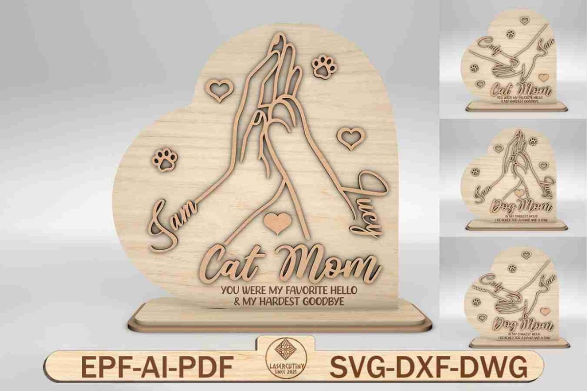 Personalized Dog Mom and Cat Mom Heart Sign SVG