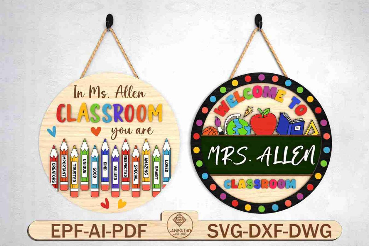 Personalized Pencil Teacher Round Door Sign SVG