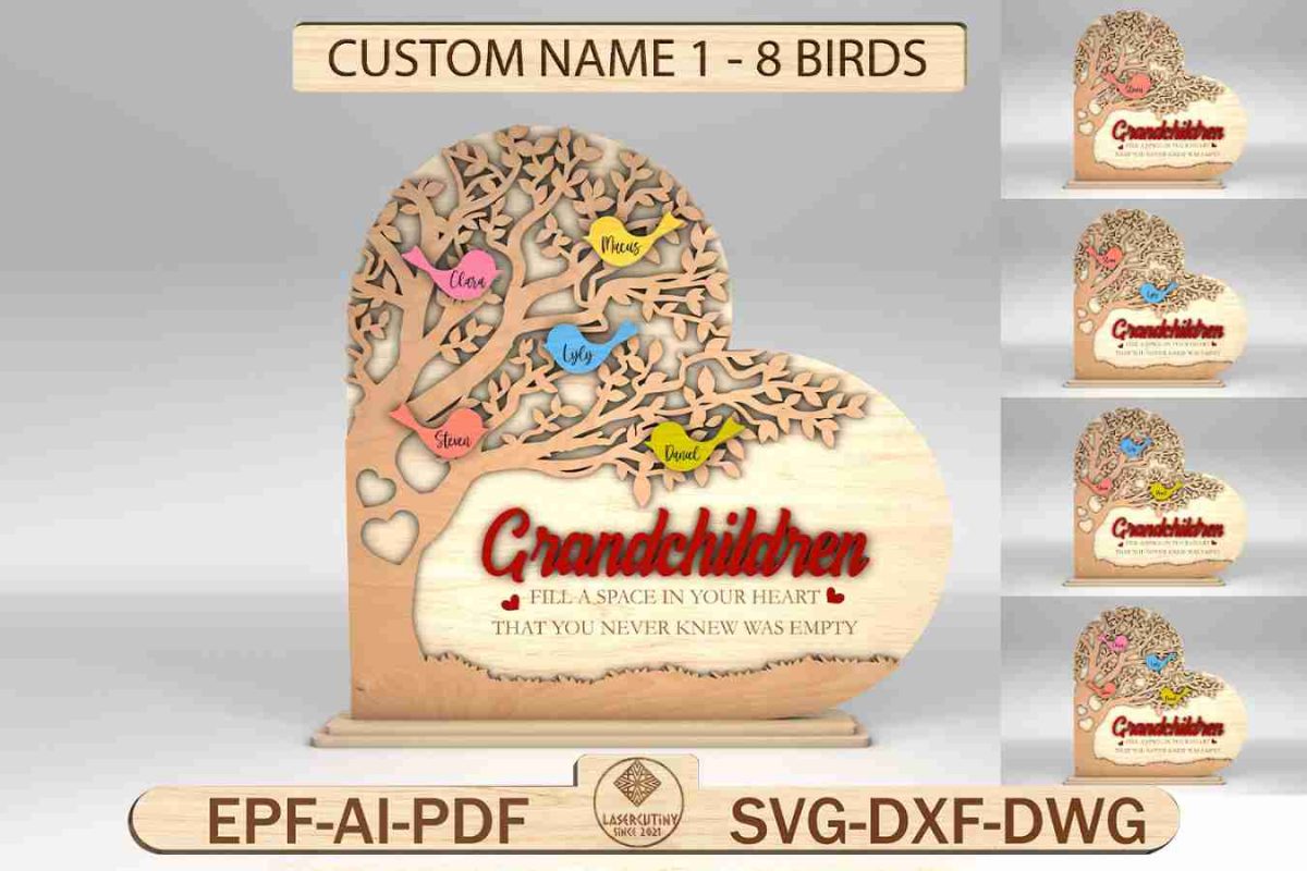 Personalized Family Tree Heart Stand Decor SVG