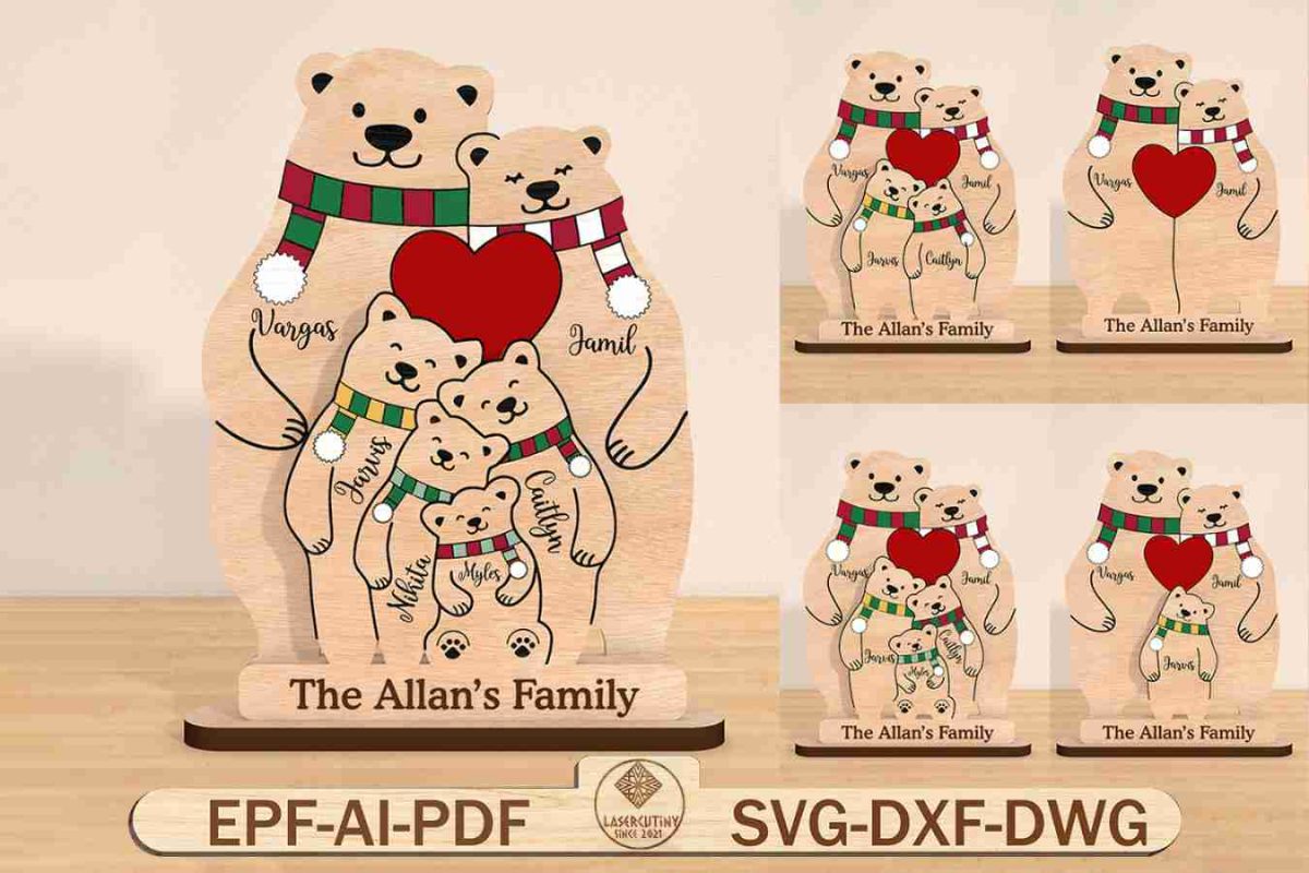Personalized Bear Family Standing Svg