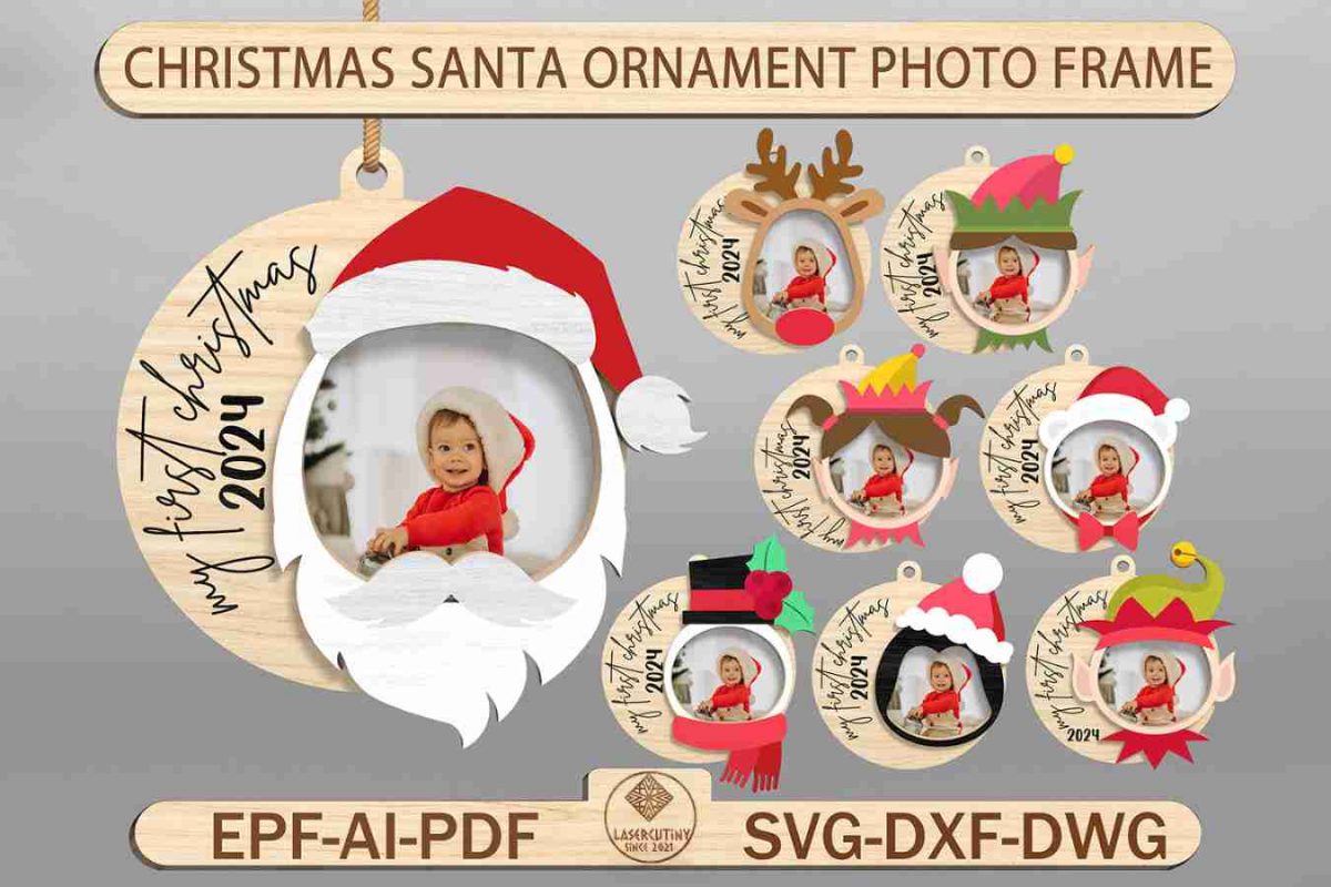 Personalized Baby's First Christmas Photo Frame Ornament Svg