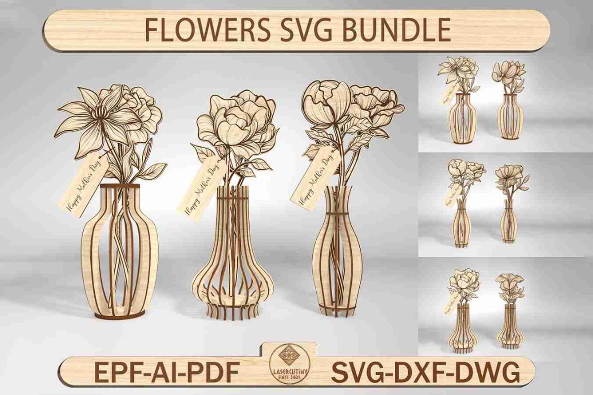 Birth Month Flowers Vase Svg