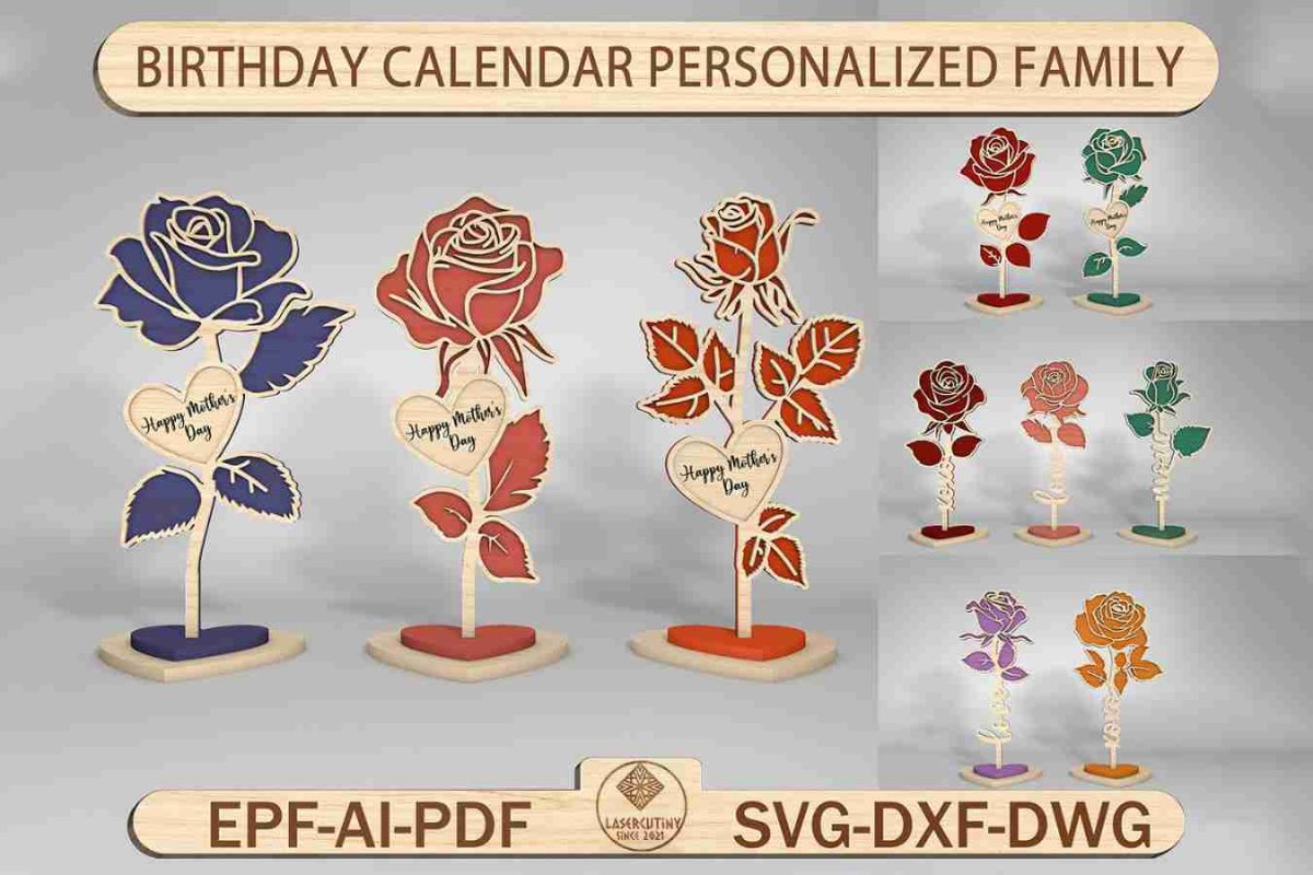 Happy Mother‘s Day Rose Flower Laser Cut File Svg