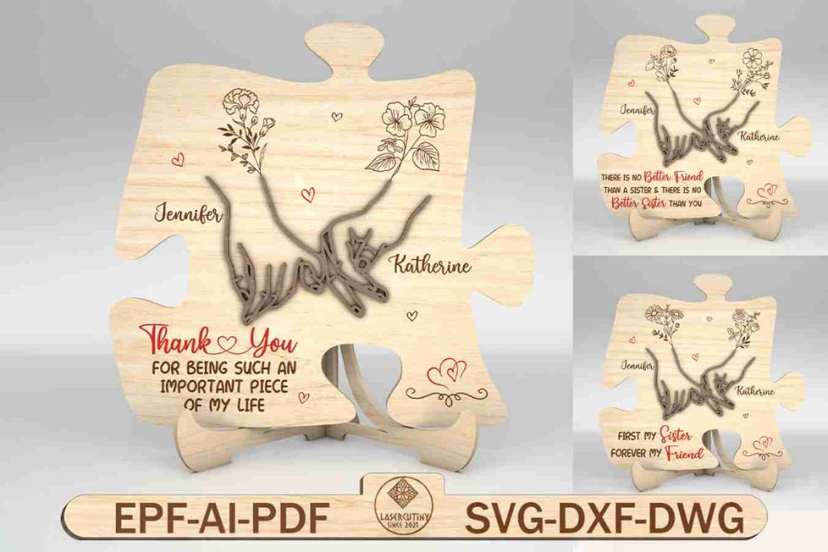 Personalized Birth Month Flowers Bestie Puzzle Sign SVG